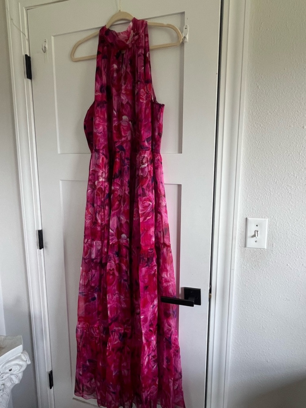 Johnny Was Fuchsia Pink Floral Halter Midi Dress